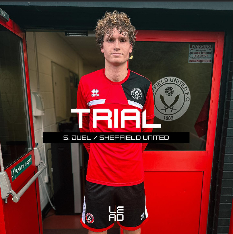 Samuel Juel til prøvetræning hos Sheffield United. Foto: Facebook / LEAD