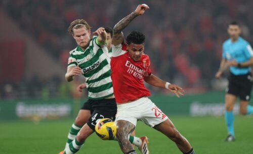 Lissabon-derbyet mellem Benfica og Sporting fik en livlig åbning, og det var Morten Hjulmand, der først satte sit præg på kampen.