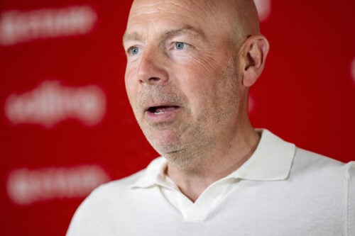 Brian Riemer peger på tre grunde.