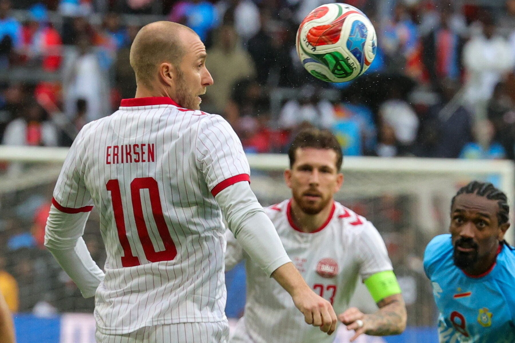 Christian Eriksen ses her i forbindelse med sin landskamp nummer 150.