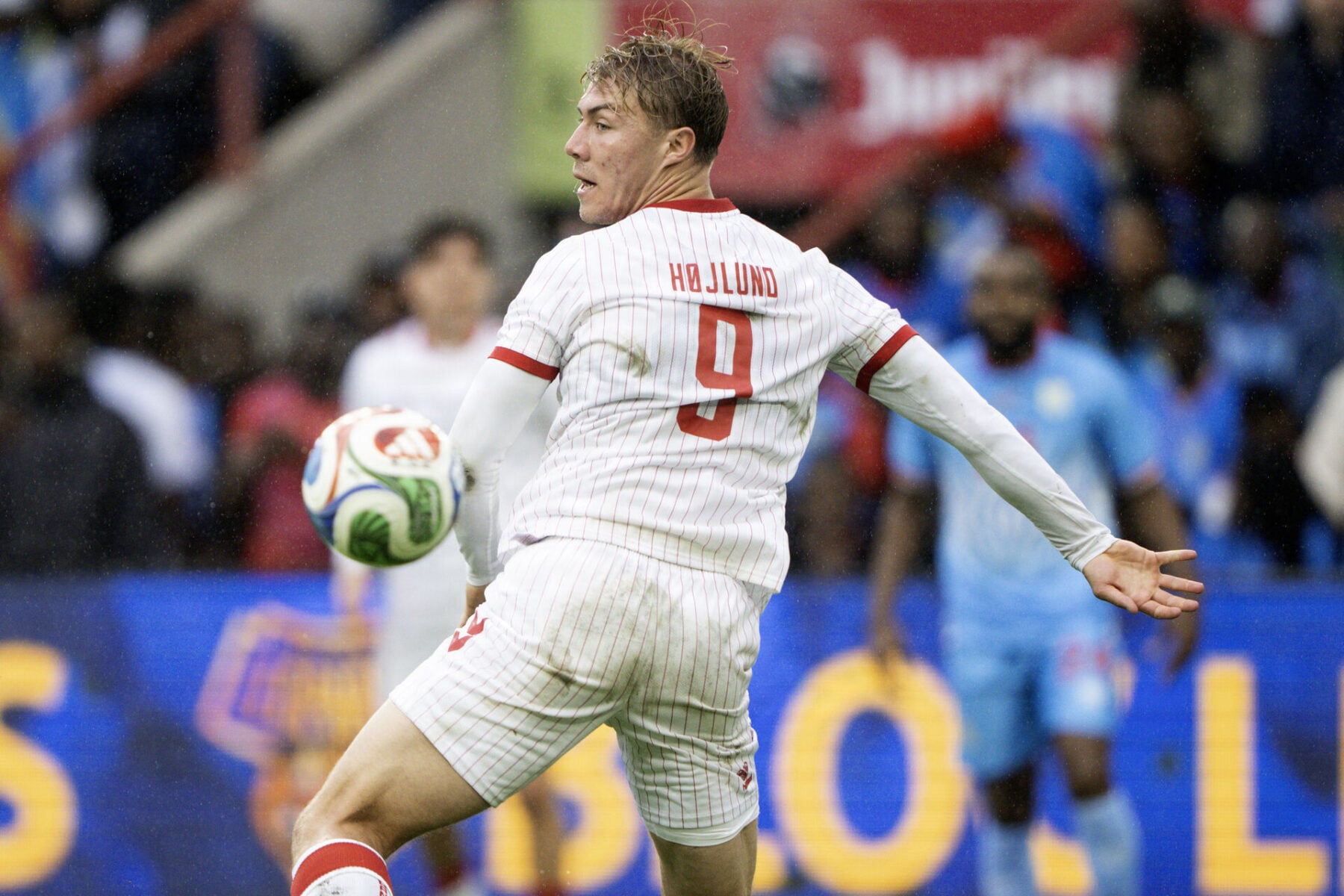 Danmarks Rasmus Højlund i aktion under landshold testkampen mellem Danmark og DR Congo på Maurice Dufrasne Stadium i Liege i Belgien onsdag den 3. juni 2026.. (Foto: Bo Amstrup/Ritzau Scanpix)