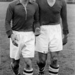 Bent Sørensen til højre, sammen med Vejles Knud Herbert Sørensen (der i dag er Danmarks ældste nulevende landsholdsspiller, 92 år).