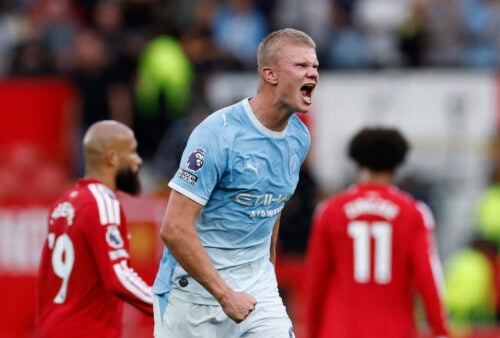 Erling Haaland havde ikke meget at sige efter Manchester Citys derbysejr, men en kort besked blev det til for superstjernen.