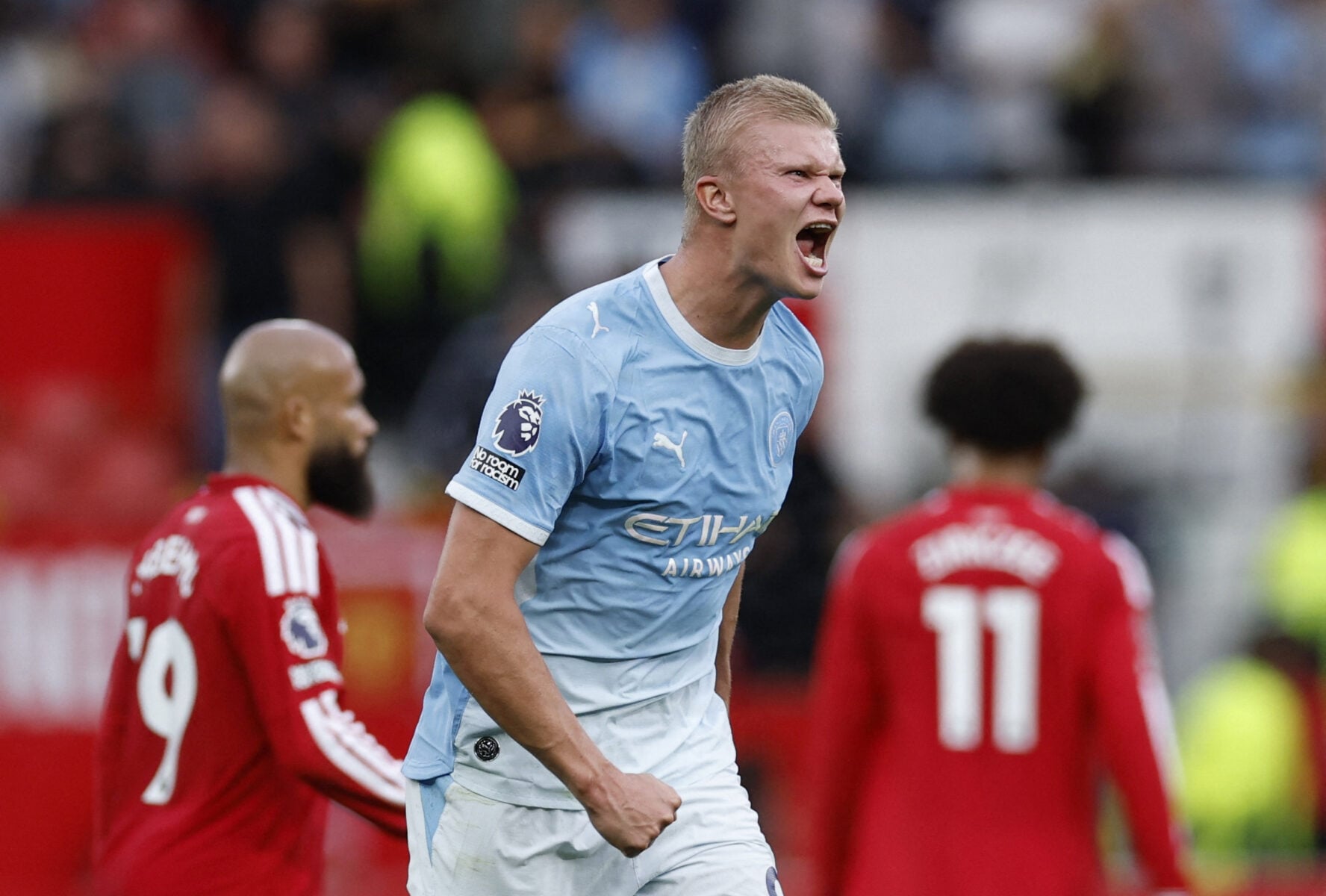 Erling Haaland havde ikke meget at sige efter Manchester Citys derbysejr, men en kort besked blev det til for superstjernen.
